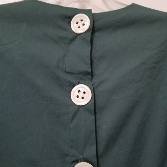 Zara Green Puff Sleeve Button Back Blouse Long Sleeve Cotton Poplin Size XS - Picture 7 of 11